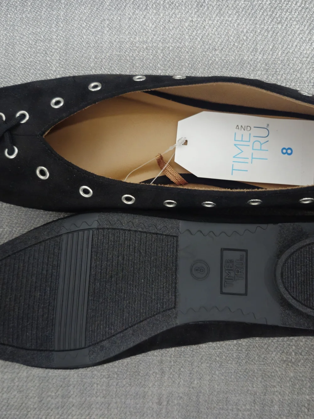 Time and Tru Black Eyelet Lace-Up Ballet Flats